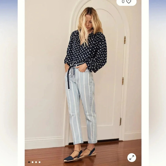 NWT Anthropologie Scotch & Soda bandit white striped boyfriend jeans sz 32 - Picture 1 of 14